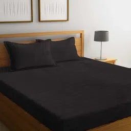 HOSTA HOMES Black Cotton 280 TC Bed Sheet Set-image-99