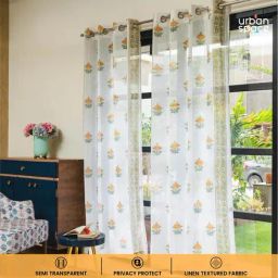 Urban Space Yellow Polyester Printed Window Curtain with Eyelets & Tieback - Set of 2 (5 ft) image 3
