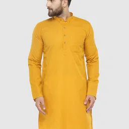 Jompers Men Mustard Solid Straight Kurta-image-97