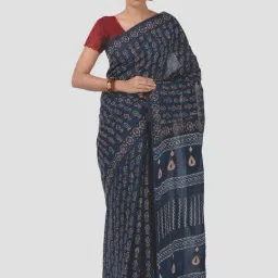 Kalakari India Blue Cotton Printed Saree With Unstitched Blouse-image-63