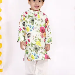 Little Bansi Kids Green Floral Print Kurta Set-image-85