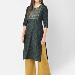 Span Green Embroidered Straight Kurta-image-79