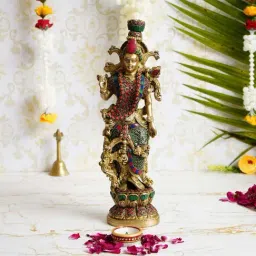 eCraftIndia Goddess Radha Handcrafted Brass Idol with Stone Work - 13.77 Inch Height-picture-28