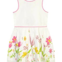 Budding Bees Kids White Floral Print Dress-image-91