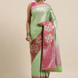 Banarasi Silk Works Green Silk Woven Saree With Unstitched Blouse-image-91