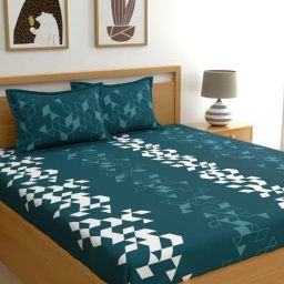 Dreamscape Green Cotton 144 TC King Bedsheet with 2 Pillow Covers-image-94