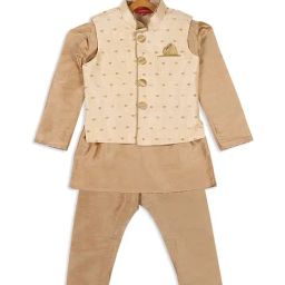 VASTRAMAY SISHU Golden Straight Fit Kurta Set-image-94