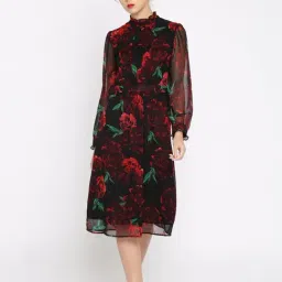 Rare Black & Red Floral Print A-Line Dress-picture-17