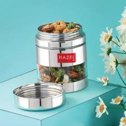 HAZEL Silver Stainless Steel Transparent Air Tight Container 400 ml-18