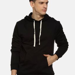 Campus Sutra Men Black Solid Hooded Sweatshirt-image-97