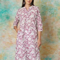 Melange by Lifestyle Purple Cotton Floral Print Straight Kurta-image-44