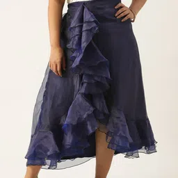 Antheaa Curve Plus Size Ruffled A-line Midi Skirt With Front Slit-36