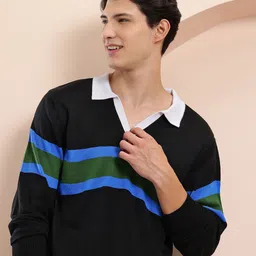 Mast & Harbour Horizontally Self-Striped Shirt Collar Acrylic Pullover-picture-43