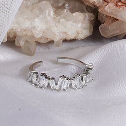 JOKER & WITCH Silver-Plated Stone-Studded Adjustable Ochi Dainty Finger Ring-17