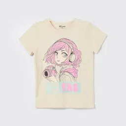 Fame Forever by Lifestyle Kids Beige Printed Regular Fit T-Shirt-image-94