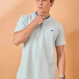 Club York Sky Blue Cotton Blend Regular Fit Stripes T-Shirt-image-85