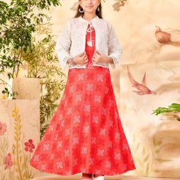 Aarika Girls Coral Printed Dress-image-55