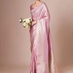 Saree Mall Mauve Organza Self Saree with Blouse Piece-image-52