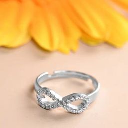 Clara 925 Silver Platinum Plated Adjustable Zoe Studded Infinity Valentine Finger Ring for Women-picture-27