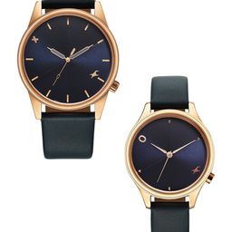 Fastrack Unisex Brass Dial & Leather Straps Analogue Watch 33056296WL01P-8