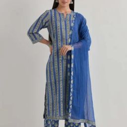 Priya Chaudhary Navy Blue Varsha Cotton Printed Straight Kurta-22