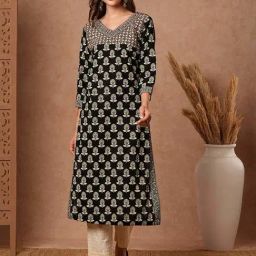 Fashor Black Printed Straight Kurta-image-36