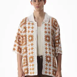 Jack & Jones Beige Cotton Oversized Crochet Shirt-picture-22