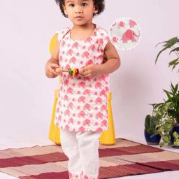 VASTRAMAY Boys Pink Printed Kurta Sets-image-71