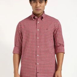 Tommy Hilfiger Medium Red Cotton Regular Fit Checks Shirt-image-50