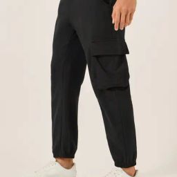 Styli Black Cotton Slim Fit Solid Joggers-picture-6