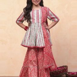 Biba Girls Aqua-Coral Cotton Printed Suit Sets-image-12