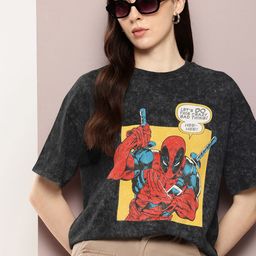 Kook N Keech Marvel Deadpool Printed Oversized Drop-Shoulder Sleeves  T-shirt-image-64