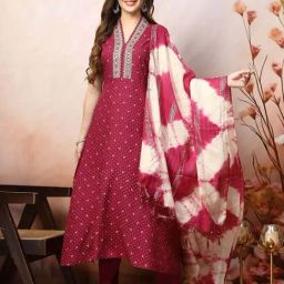 Stylum Maroon Embroidered A Line Kurta With Dupatta-picture-34