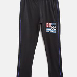 CHIMPRALA Kids Black & Blue Printed Detail Cotton Antimicrobial Track Pants-picture-24
