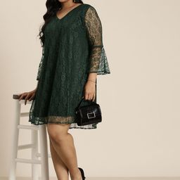 Qurvii+ Plus Size Floral Bell Sleeves Net A-Line Dress image 5