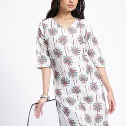 Anouk Rustic V-Neck Tropical Printed Straight Kurta-image-2