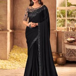 Saree Mall Black Embellished Sarees With Unstitched Blouse-image-58