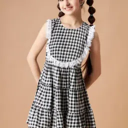 Cherry & Jerry Girls Black Checked A-Line Knee Length Dress-image-59