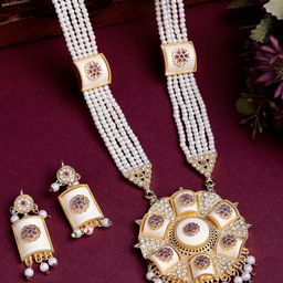 Estele 24KT Gold-Plated Stone-Studded & Beaded Anti-Tarnish Meenakari Jewellery Set-image-26