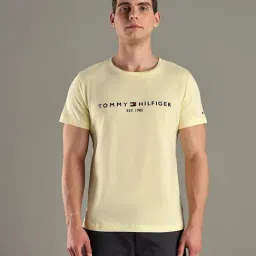 TOMMY HILFIGER Yellow Embroidered Logo Regular Fit Cotton T-Shirt-picture-0
