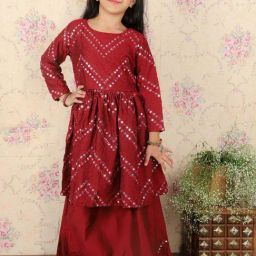 VASTRAMAY Girls Maroon Embroidery Lehenga Cholis-image-99