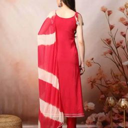 Stylum Red Embroidered A Line Kurta With Dupatta image 2