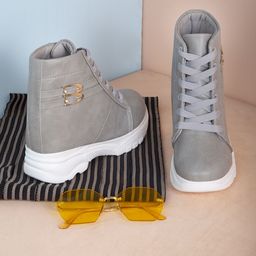 DEAS Grey Wedge Heeled Boots-picture-18