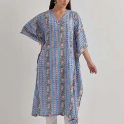 Priya Chaudhary Blue Varsha Cotton Printed Kaftan-image-1