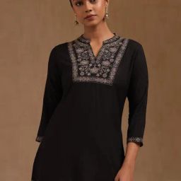 Soch Black Rayon Embroidered Three-Quarter Sleeves Tunic-picture-42