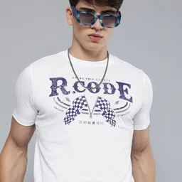 R Code by The Roadster Life Co Men White & Blue Printed T-shirt-image-13