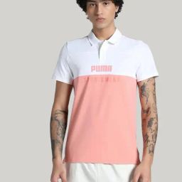 Puma Pink & White Cotton Slim Fit Colour Block Sports Polo-image-99