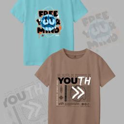 Codez Kids Blue & Brown Printed T-Shirt (Pack Of 2)-image-87