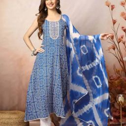 Stylum Blue Embroidered A Line Kurta With Dupatta-picture-23