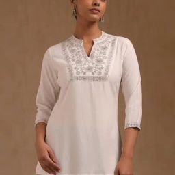 Soch Off White Rayon Embroidered Three-Quarter Sleeves Tunic-picture-5